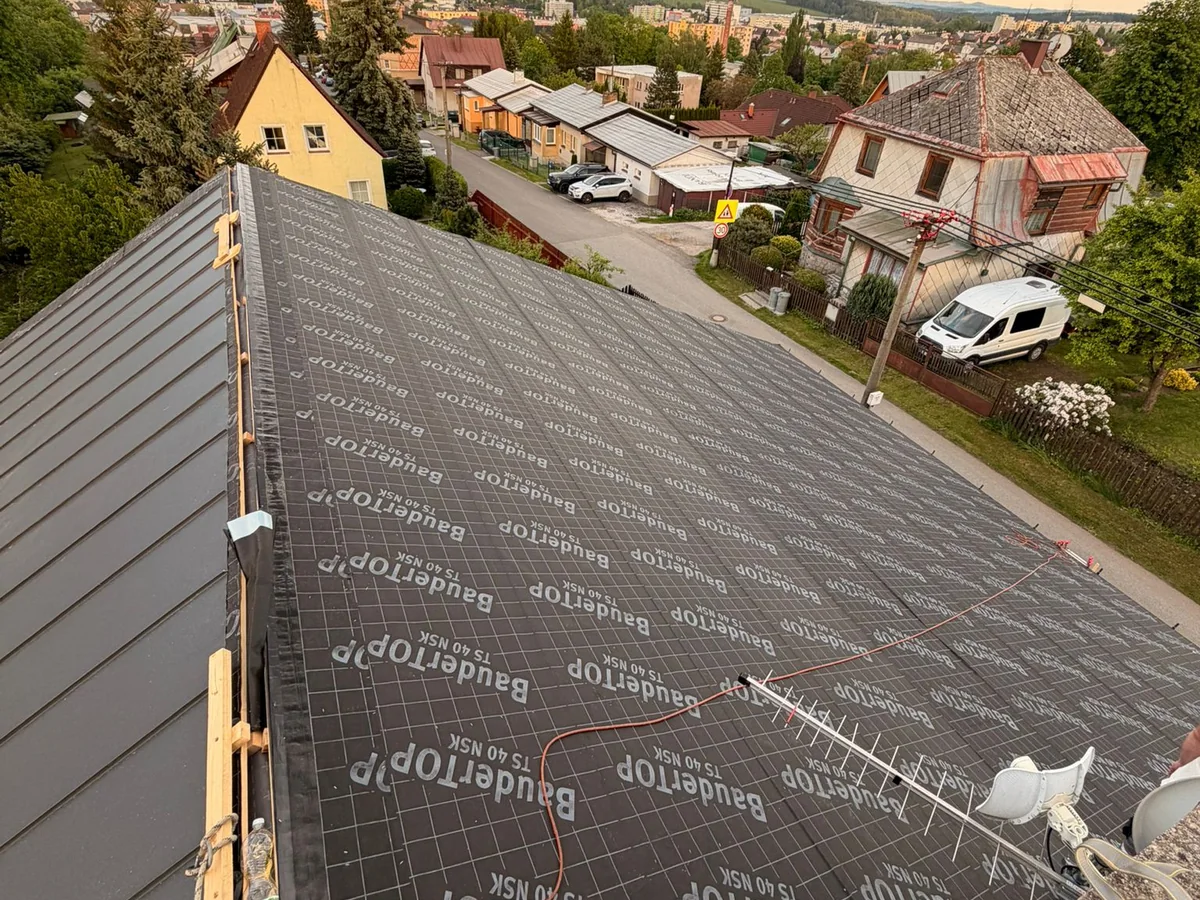Střecha s pojistnou hydroizolací a výhledem na okolí